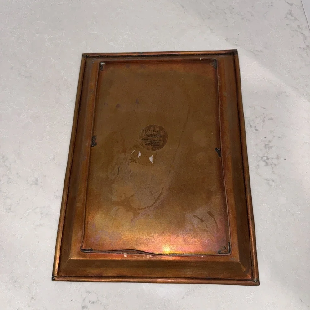 Pottery Barn Solid Heavy Copper tray made in India Rolled Edge 11